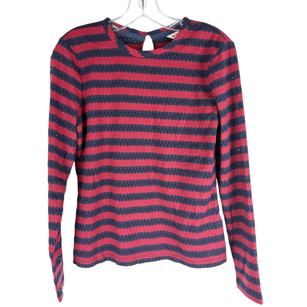 Brooks Brothers Open Eyelet Lace Stripped Top Red Long Sleeve Size S